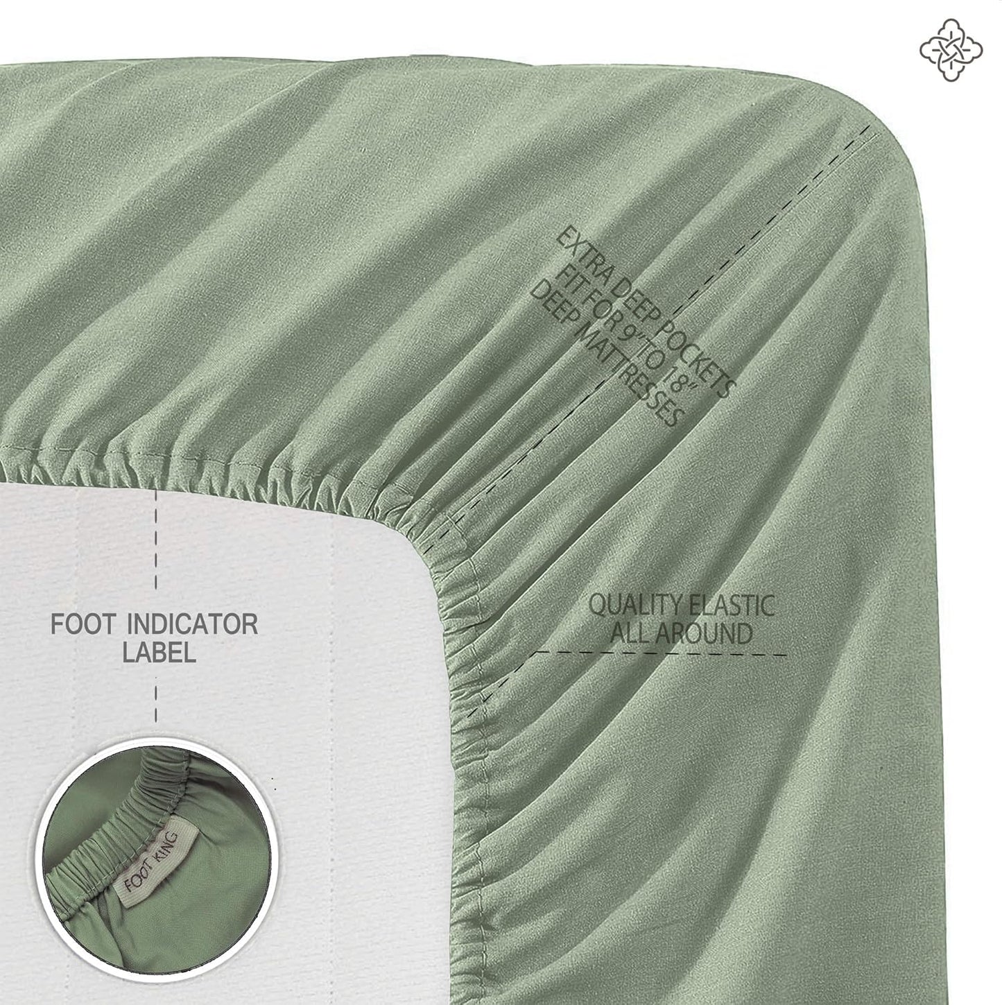 100% Organic Cotton 1 Fitted Sheet Queen Size Only | 300 Thread Count Sateen Weave GOTS Certified with Deep Pocket - Basil