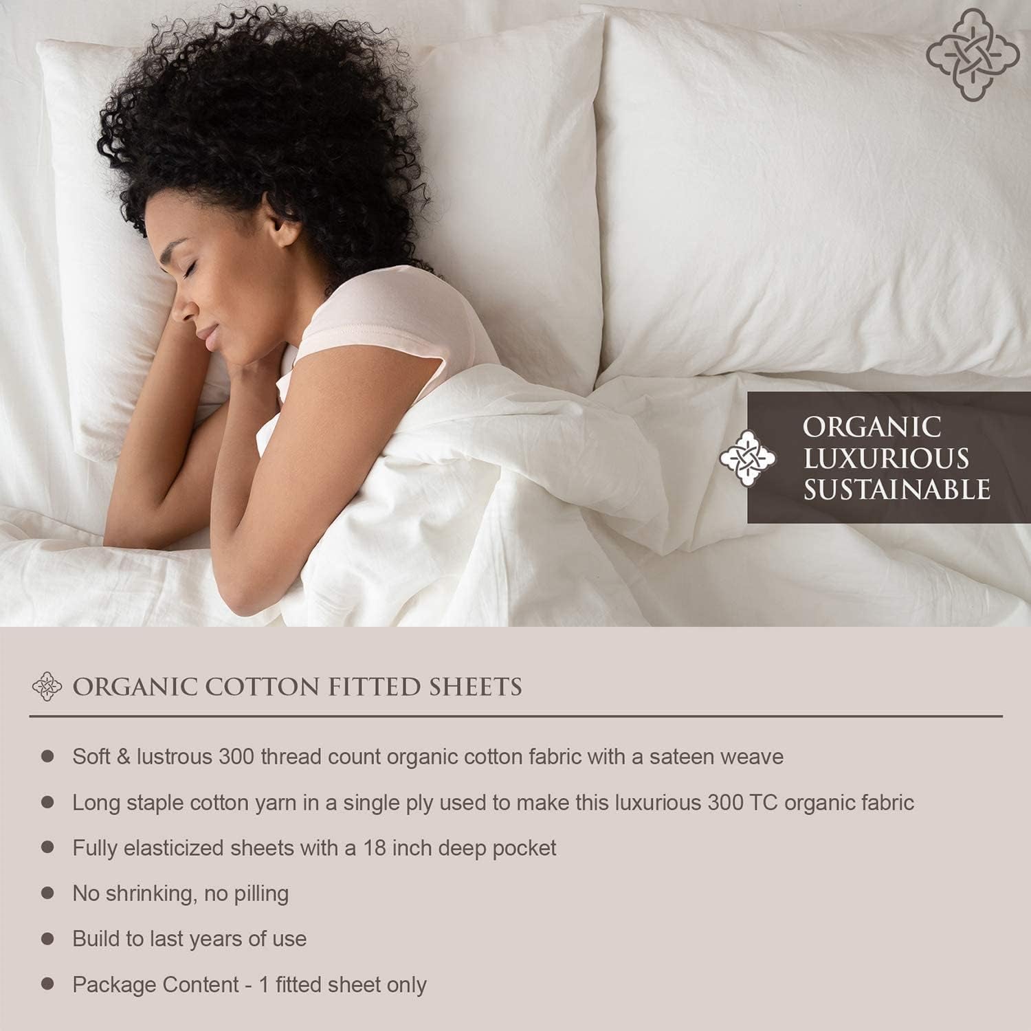 100% Organic Cotton 1 Fitted Sheet Queen Size Only | 300 Thread Count Sateen Weave GOTS Certified with Deep Pocket - Basil