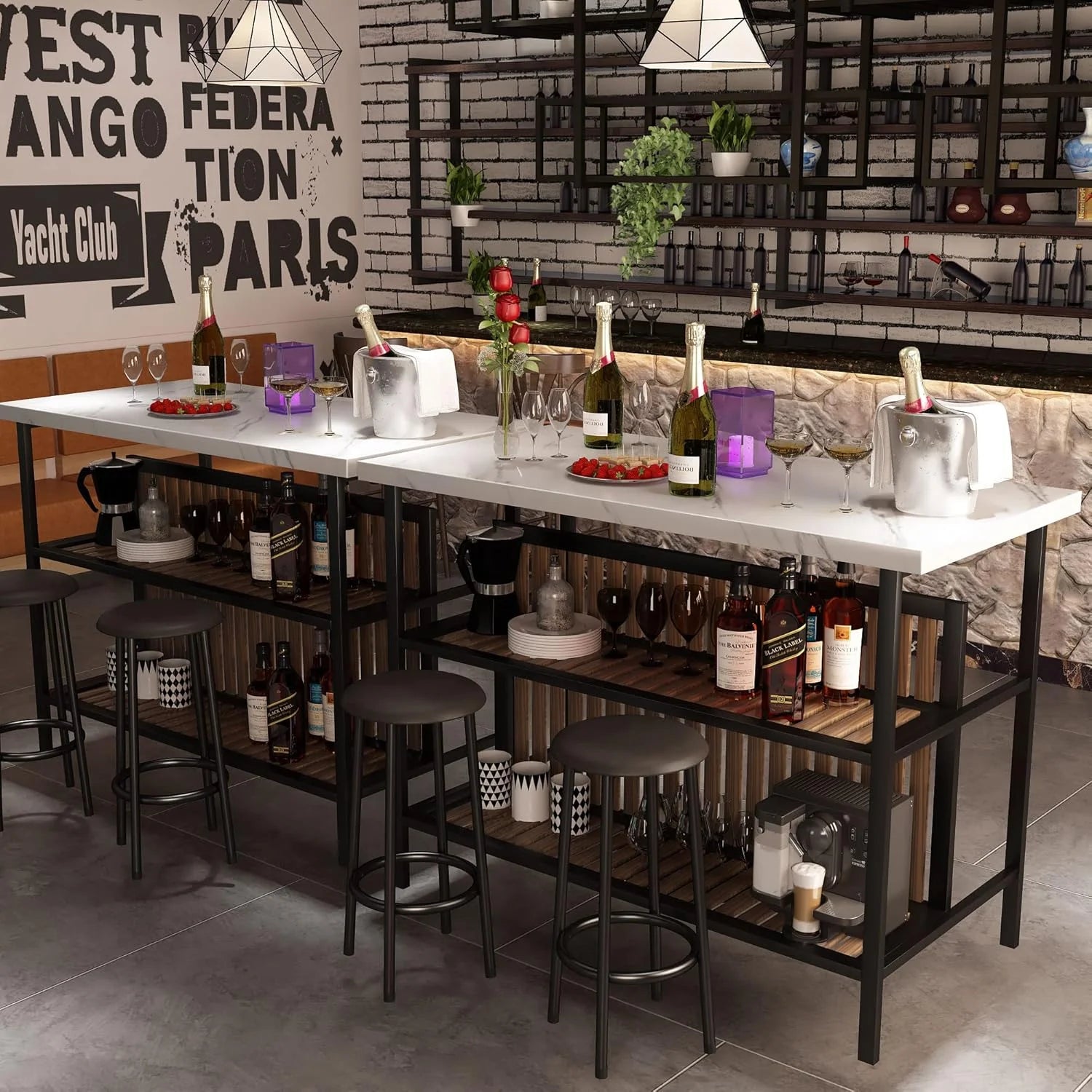 Kitchen Island with Seating, Wooden Counter 33"Height Table with Storage Kitchen Table Set for 2