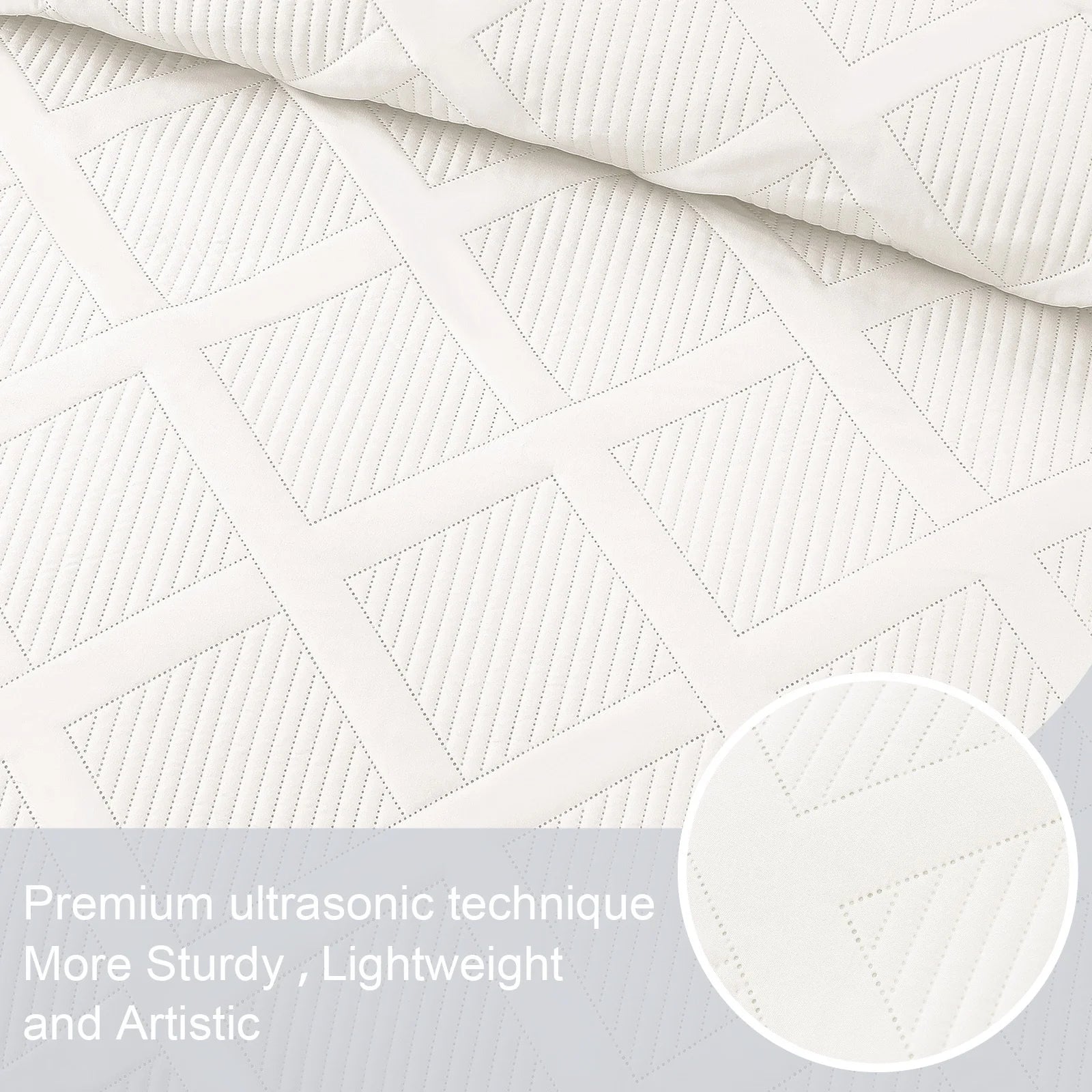 Ultrasonic King Quilt Set, 3-Piece Lightweight Bedspreads Modern Striped Coverlet, White